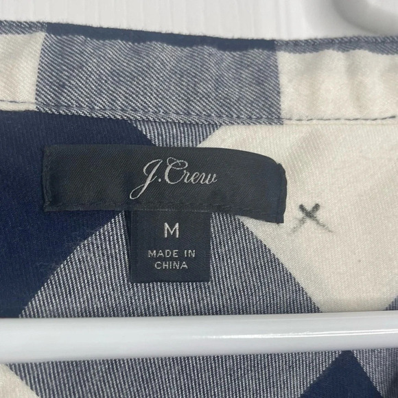 J. Crew Navy & White Buffalo Plaid Shirt - Size Medium - Henley Long Sleeve - Picture 3 of 6